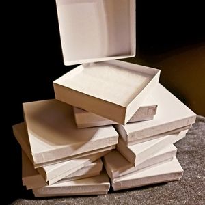 52 White Embossed Swirl Jewelry Boxes, 4x4x1"